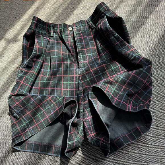 Corduroy Vintage Shorts Wide Leg 28W Plaid - Picture 9 of 13